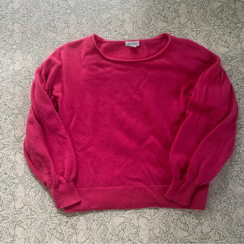 Fuschia Neon Bubblegum Pink Cashmere Balloon Sleeve Sweater Valentine’s Day